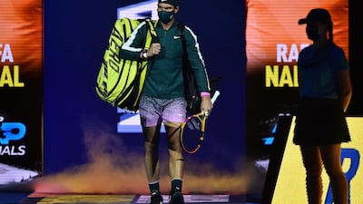 Spain's Rafael Nadal arrives on court to play Austria's Dominic Thiem in their men's singles round-robin match on day three of the ATP World Tour Finals tennis tournament at the O2 Arena in London. AFP