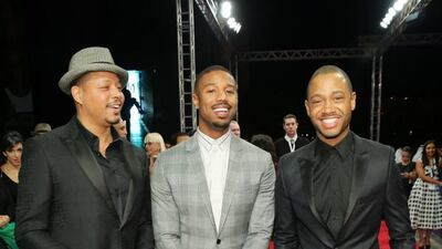 From left: Actors Terrence Howard, Michael B Jordan and Terrence J attend the Bilal premiere during day two of the 12th annual Dubai International Film Festival. Neilson Barnard / Getty Images for DIFF