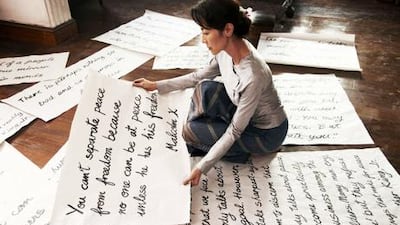 Michelle Yeoh plays Aung San Suu Kyi in The Lady.