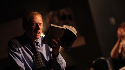 Scott Shepherd, who is the narrator in ‘Gatz’, is on stage for six and half hours Paula Court