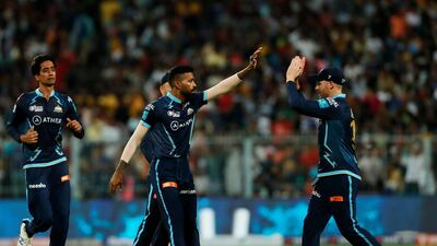 Hardik Pandya after taking the wicket of Devdutt Padikkal. Sportzpics for IPL