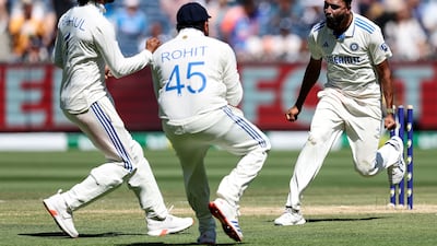 India's Mohammed Siraj after taking the wicket of Australia's Marnus Labuschagne. AFP