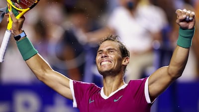 Rafael Nadal of Spain celebrates after defeating Daniil Medvedev of Russia during a Mexican Tennis Tournament semifinal match in Acapulco, Mexico. EPA