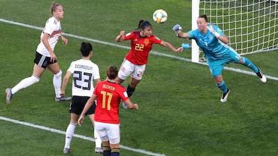 Germany's Almuth Schult in action with Spain's Nahikari Garcia. Reuters