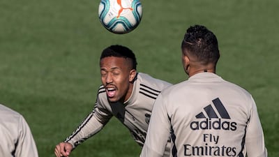 Real Madrid's Eder Militao during training at Valdebebas sport city on Friday. EPA