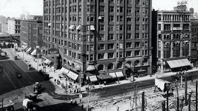 Chicago was the birthplace of tall buildings and, by the turn of the 20th century, great American architects such as Louis Sullivan, John Wellborn Root and Daniel Burnham led the world in upwardly mobile buildings such as the Rookery (which still stands in South LaSalle Street) and the equally enduring Masonic Temple, the world’s first 21-storey building (pictured). It was built 1891-92 by Burnham and Root, Architects. Undated photograph.