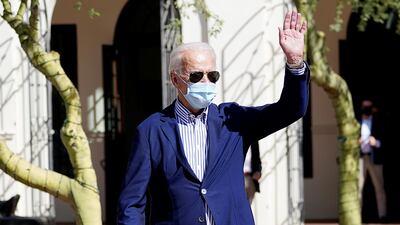 Democratic US presidential nominee Joe Biden arrives to pay respects to American Indian veterans during a campaign stop at the American Indian Veterans National Memorial at the Heard Museum in Phoenix, Arizona,. Reuters