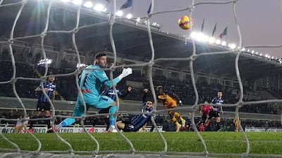 Tammy Abraham scores Roma's fourth goal against Atalanta in Bergamo. Reuters