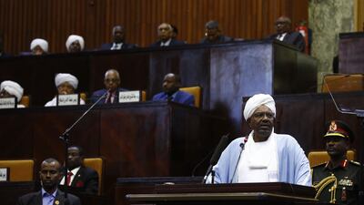 Sudanese President Omar Al Bashir addresses parliament in the capital Khartoum. AFP, File
