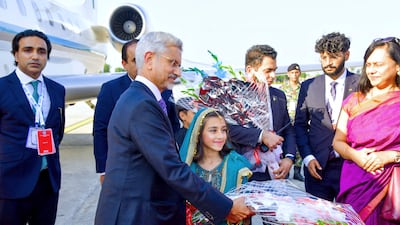 India's Foreign Minister Subrahmanyam Jaishankar arrives in Rawalpindi, Pakistan. AP