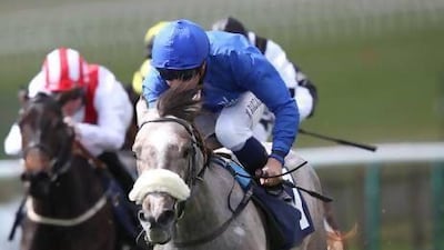 Fire Blaze, ridden by Mickael Barzalona, on their way to winning the NGK Spark Plugs race at Newmarket. PA