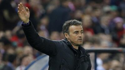 Barcelona manager Luis Enrique shown during his team's Champions League loss to Atletico Madrid on Wednesday night. Sergio Perez / Reuters / April 13, 2016