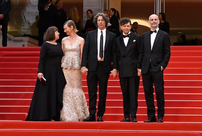 Producer Ewa Puszczynska, Sandra Huller, director Jonathan Glazer, Christian Friedel and producer James Wilson attend the The Zone Of Interest premiere. Getty Images