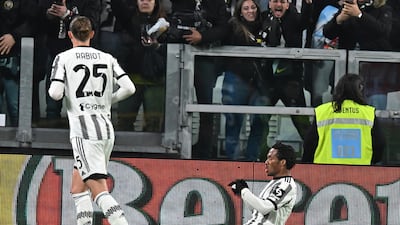 Juventus' Juan Cuadrado celebrates after scoring the opener. EPA