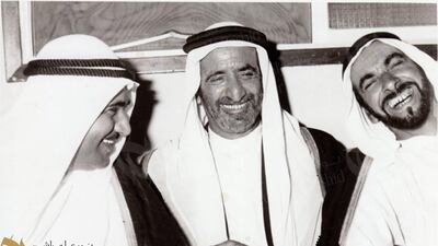 Plans to form a United Arab Emirates in the late 1960s had light moments. Here Noor Ali Rashid captures Sheikh Zayed, Sheikh Rashid and Sheikh Khalid, Rulers of Abu Dhabi, Dubai and Sharjah, enjoying a joke