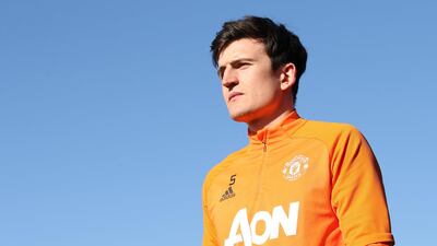 Harry Maguire of Manchester United in action during a first team training session at Aon Training Complex in Manchester, England. Getty Images