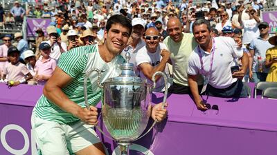 Carlos Alcaraz after beating Alex De Minaur in the Queen's Club final in London, on June 25, 2023. Getty