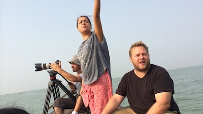 arzad Bayat, Nancy Saade and John Sammon while filming A Place Called Home. Courtesy Farzad Bayat, Saluki Media