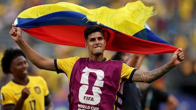 Piero Hincapie of Ecuador celebrates after the 2-1 win over Germany. AFP