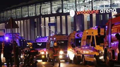 Ambulances at the scene after an explosion around Vodafone Arena Stadium in Istanbul, Turkey following Besiktas' match against Bursaspor. Sedat Suna / EPA / December 10, 2016
