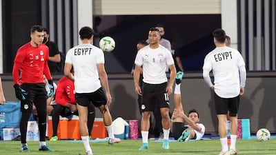 Egypt players train on the eve of an Afcon qualifier against Guinea in Cairo.
