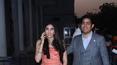 One of the few guests officially pictured, Indian businessman Akash Ambani and his fiancée Shloka Mehta arrive at the airport after attending the wedding of Bollywood actress Priyanka Chopra and Nick Jonas in Jodhpur, India, Saturday, Dec. 1, 2018. Photo: AP / Sunil Verma