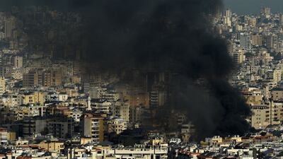 Smoke rises following an Israeli airstrike in Dahieh, in southern Beirut, on October 3. EPA