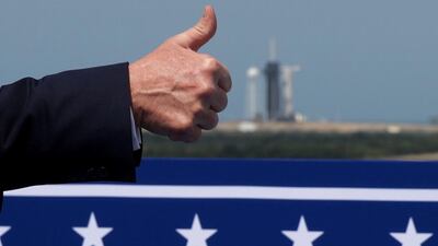 US President Donald Trump gives a thumbs-up as he arrives to watch the launch of a SpaceX Falcon 9 rocket and Crew Dragon spacecraft, from Cape Canaveral, Florida, US. Reuters