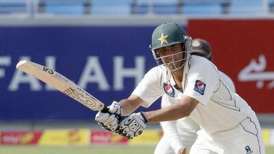 Younus Khan preparing to play a shot against Sri Lanka in a Test in Dubai in 2011. Mike Young / The National / October 27, 2011