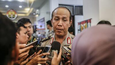 Indonesian national police spokesperson Boy Rafli Amar speaks to media in Jakarta about the suspected death of Indonesia’s terror leader, Santoso. Mast Irham / EPA