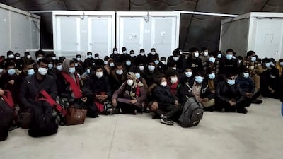 Migrants and refugees inside a camp on the island of Kos, Greece, on Sunday. Photo: Hellenic Coastguard / AP