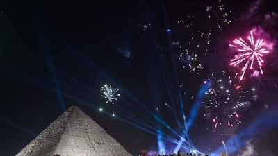 New Year fireworks light up the sky above the Great Pyramids of Giza, Egypt. AFP