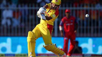 Imran Farhat of Sagittarius Strikers bats during his 51-run innings against Gemini Arabians on Friday in the Masters Champions League T20 match. Francois Nel / Getty Images