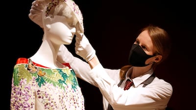 A couture embroidered kimono tailcoat ensemble by designer L’Wren Scott. Reuters/John Sibley