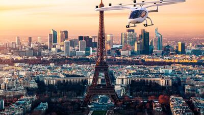 A rendering of the VoloCity flying over Paris. Courtesy: Volocopter