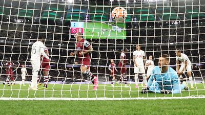 Spurs keeper Guglielmo Vicario looks on after Danny Ings scores for West Ham. Getty