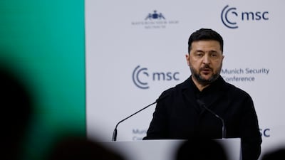 Ukrainian President Volodymyr Zelenskyy delivers a keynote speech at Munich Security Conference in Germany. Getty Images