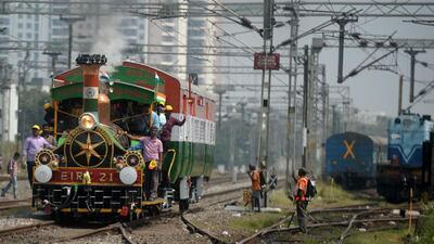 The EIR 21, the world's oldest working steam locomotive, takes part in an event to mark Republic Day in Chennai on January 26, 2018. Arun Sankar / AFP