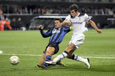 Gareth Bale scores for Tottenham against Inter Milan in 2010. Getty Images