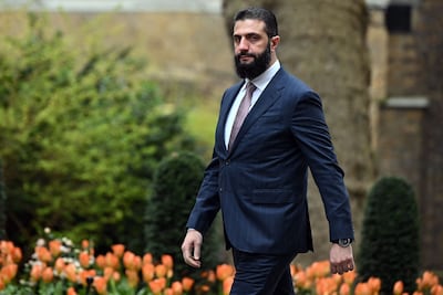 Syria's President Ahmad Al Shara in London before a meeting with Britain's Prime Minister Keir Starmer. AFP
