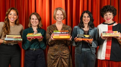 Judges for the 2026 award, from left, Salma El-Wardany, Cariad Lloyd, chairwoman Julia Gillard, Mona Arshi and Annie Macmanus. Photo: Women’s Prize for Fiction