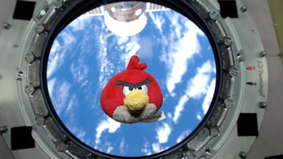 A red Angry Bird from the hit video game and film floats on board ISS. Russian cosmonaut Colonel Anton Shkaplerov took the toy on his 2011-12 mission. Anton Shkaplerov / Roscosmos