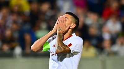 Roma midfielder Lorenzo Pellegrini after missing chance. AFP