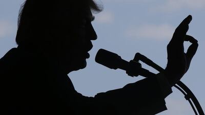President Donald Trump addresses U.S military troops and their families at the Sigonella Naval Air Station, in Sigonella, Italy, Saturday, May 27, 2017. (AP Photo/Luca Bruno)