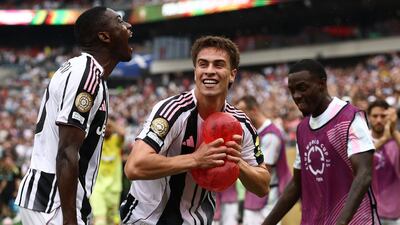 Juventus' Kenan Yildiz celebrates scoring their third goal with Khephren Thuram. Reuters