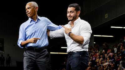 Former US president Barack Obama stumps for Abdul El-Sayed, US Democratic senate candidate from Michigan, during a campaign event in Detroit on Saturday. Bloomberg