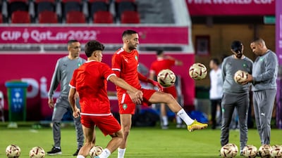 Abde Ezzalzouli, second left, and Hakim Ziyech during the training session. EPA