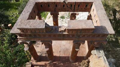 An Ionian colonnade in the open-air section of the cave museum of Syrian heritage and culture. AFP