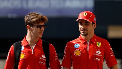 Charles Leclerc and his brother Arthur, left, will drive for Ferrari on Friday at the Abu Dhabi Grand Prix. Reuters