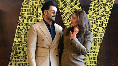 Malayalam actor Prithviraj Sukumaran, left, and Bollywood star Kareena Kapoor Khan at the trailer launch of their Hindi-language film Daayra, in Mumbai. AFP